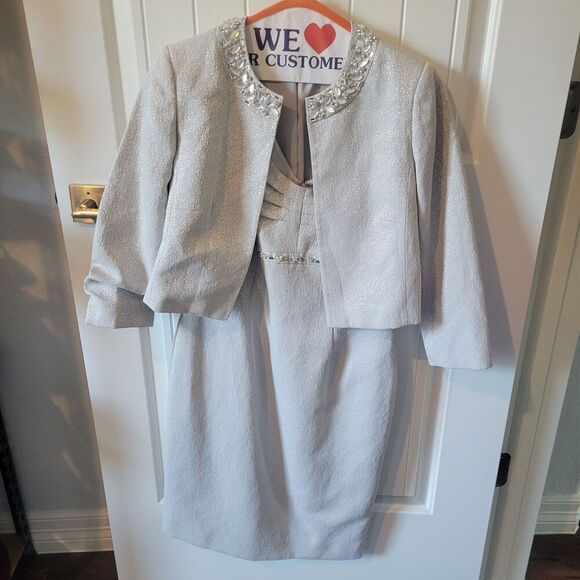 Tahari Arthur Levine Beaded Dress with Jacket Pearl Gray Mother of Bride/Groom - Picture 1 of 16